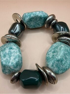 Turquoise Colors Large Chunky Stretch Bracelet Runway Statement Lightweight
